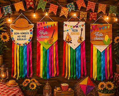 Enfeite Junino com Fitas Coloridas 80x30cm – Decoração Festa Junina Sortido - 1 Unidade