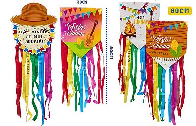 Enfeite Junino com Fitas Coloridas 80x30cm – Decoração Festa Junina Sortido - 1 Unidade