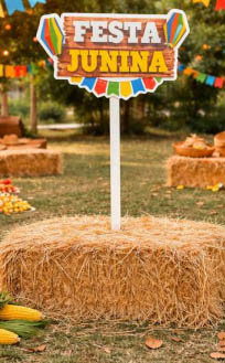 Placa Junina com Estaca para Jardim 65x30cm – Enfeite Festa Junina Sortido - 1 Unidade