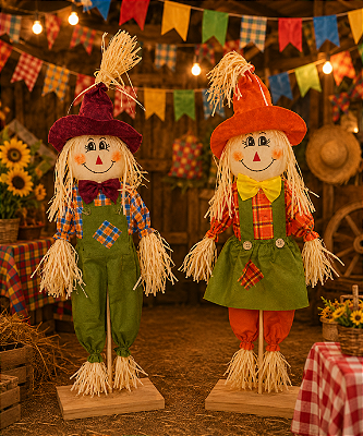 Espantalho Festa Junina 95cm com Base de Madeira – Modelos Sortidos - 1 Unidade
