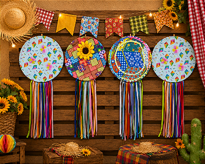 Guirlanda Junina Redonda 31cm em Tecido Sortida Decoração Festa Junina - 1 Unidade Sortida