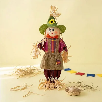 Enfeite Espantalho Festa Junina com Base 36cm – Roupa Xadrez Decorativa