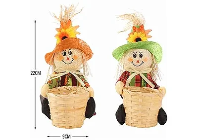 Enfeite Espantalho com Cesto Festa Junina 22x9cm – Decorativo Sortido - 1 Unidade
