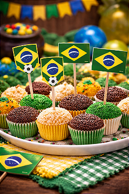 Bandeirinha para Doces Brasil 15cm – Kit com 8 Unidades Copa