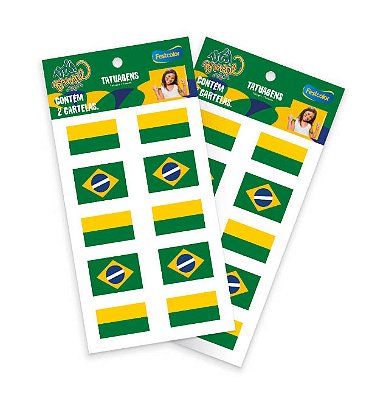 Tatuagem de Pele Torcedor Copa – 2 Cartelas Temáticas Brasil