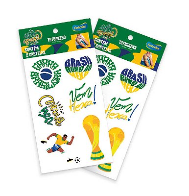 Tatuagem de Pele Copa – 2 Cartelas Temáticas Brasil