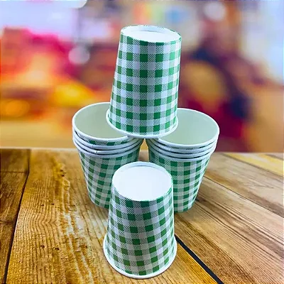Copo De Papel Festa Junina Xadrez Verde 270ml - 10 Unidades