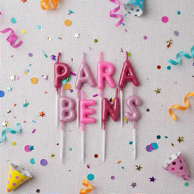 Vela Decorativa "Parabéns" Glitter 8cm para Bolo de Aniversárario