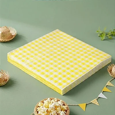 Guardanapo Xadrez Quadriculado Amarelo 25x25cm - 25 Unidades