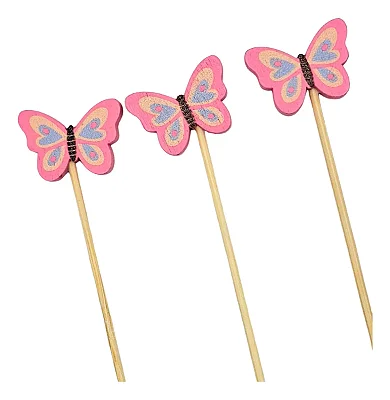 Palito de Bambu Jardim Borboleta 13cm – Kit com 12 Unidades para Petiscos e Doces