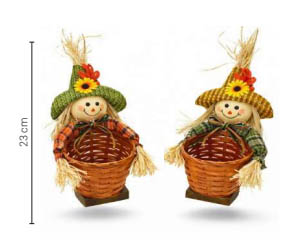 Enfeite Cesta Junina com Espantalho 23cm – Decorativo Sortido para Festa Junina - 1 Unidade