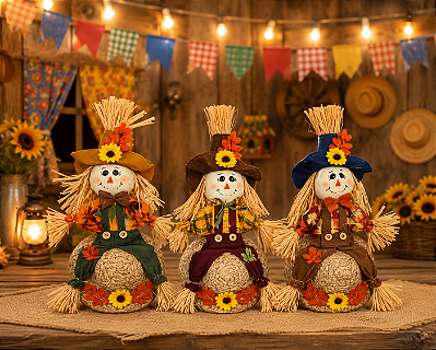 Enfeite Espantalho Junino com Chapéu 46cm – Decorativo Sortido para Festa Junina - 1 Unidade
