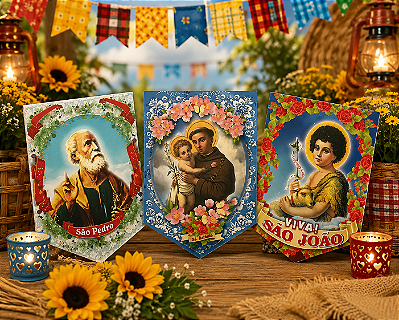Kit Santo Festa Junina com 3 Plaquinhas 22x15,5cm – Decoração Junina