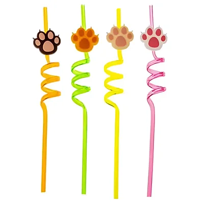 Canudo Divertido Patinhas em Plástico – Kit com 4 Unidades