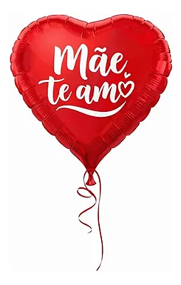 Balão Metalizado Coração Vermelho "Mãe Te Amo" 45cm (18”) – Foil para Gás Hélio