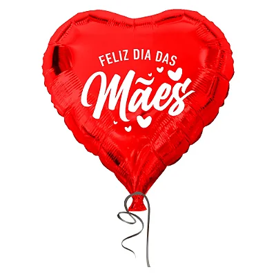 Balão Metalizado Coração Vermelho "Feliz Dias Das Mães" 45cm (18”) – Foil para Gás Hélio