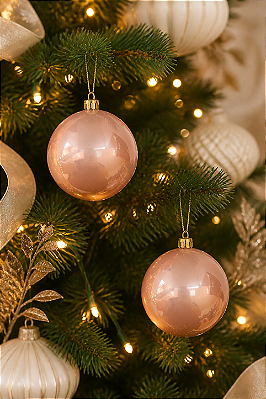 Bola de Natal Perolada Rose Gold 7cm – Kit com 2 Unidades