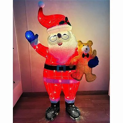Papai Noel Iluminado 3D com 70 LEDs Branco Quente – 1,24m