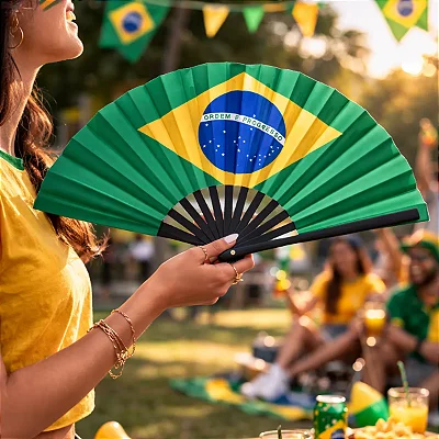 Leque Bandeira do Brasil 33cm – Ventilador de Mão para Torcida e Eventos