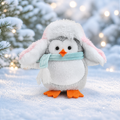 Pinguim Decorativo com Gorro e Cachecol Rosa/Azul 20cm – Enfeite Natalino