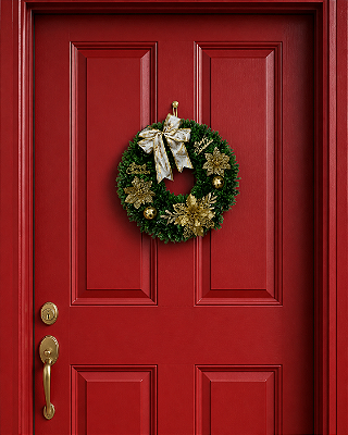 Guirlanda de Natal Decorada 38cm Porta Enfeite Natalino PVC com Laço e Flores