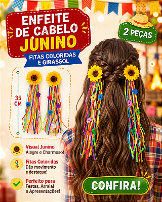 Presilha Junina com Fitas Coloridas e Girassol 2 Peças