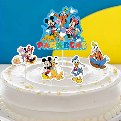 Decoração de Bolo Cenário Festa Mickey e Amigos - 5 Unidades (1 maior e 4 menores)