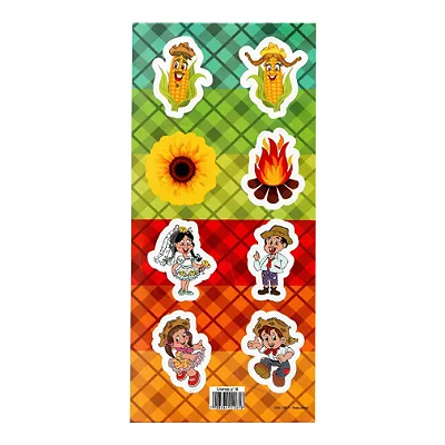 Adesivos Redondos Festa Junina – 2 Cartelas Com 8 Adesivos Cada (16 no total)