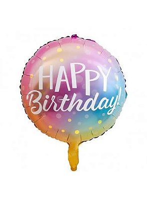 Balão Metalizado Redondo Happy Birthday - 45cm - Flutua Com Gás Hélio