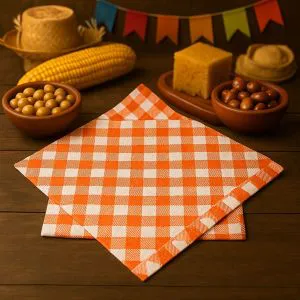 Guardanapo Xadrez Quadriculado Laranja 33x33cm - 20 Unidades