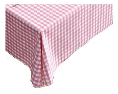 Toalha De Mesa Plástica Metalizada Xadrez Retangular Rosa - 137x183 cm