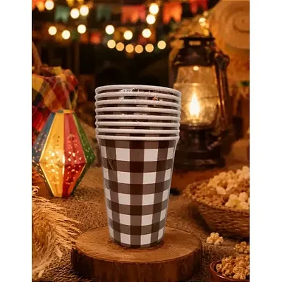 Copo De Papel Festa Junina Xadrez Marrom 250ml - 8 Unidades