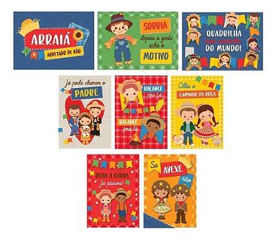 Cartaz Decorativo Festa Junina Quadrilha 25x35cm – Kit com 8 Unidades