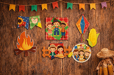 Painel Decorativo Festa Junina Quadrilha – Kit com 7 Peças