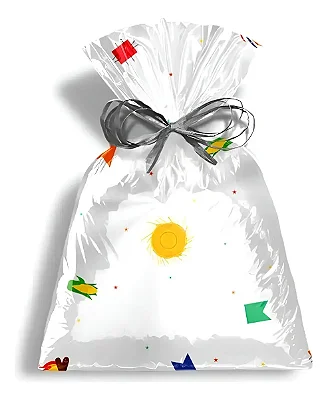 Saco Transparente Decorado Festa Junina Arraiá 10x14cm – 50 Unidades