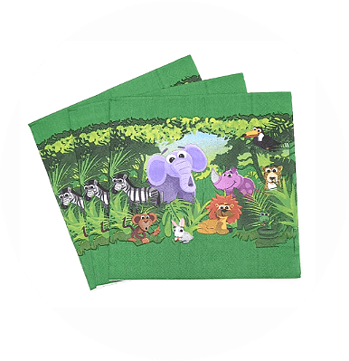 Guardanapo de Papel Bichos da Selva 33x33cm – 20 Unidades