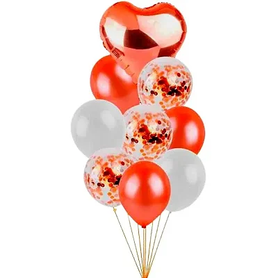 Kit Buquê Balao Coracao Vermelho Metalizado 18" + 3 Pçs Balões c/Confete 12 Polegadas + 5 Látex 12 Polegadas - 9 Unidades