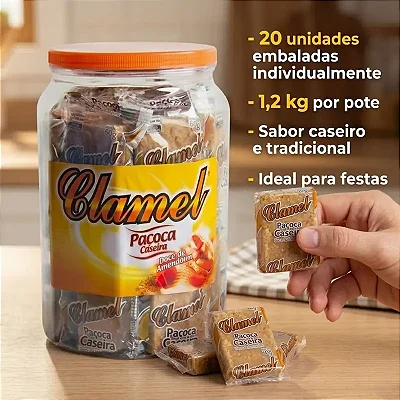 Pote de Paçoca Caseira 1,2kg (20 Unidades) – Sabor Tradicional Clamel