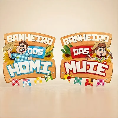 Placas Sinalizadoras Festa Junina Homi/Muie 29x30cm - 2 Unidades