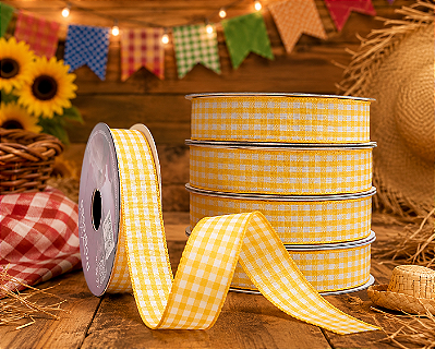 Fita Xadrez Amarelo 15mm – Rolo com 10 Metros