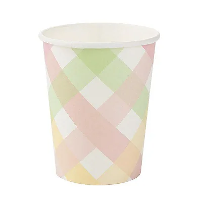 Copo de Papel Xadrez Colorido – 270ml | 10 Unidades