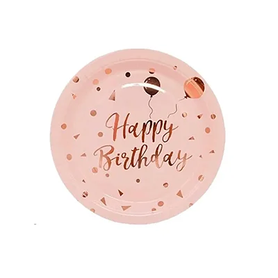Prato de Papel Happy Birthday Rose 18” – 10 Unidades