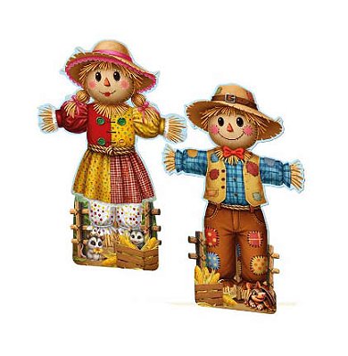 Totem de Mesa Casal Espantalhos 21cm – 6 Peças (3 Espantalhos e 3 Espantalhas)