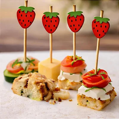 Palitos Decorativos Morango 12cm para Lanches e Drinks – 12 Unidades