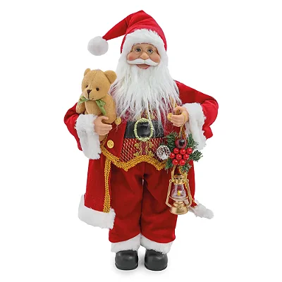 Papai Noel Segurando Urso Vermelho/Branco/Ouro 50cm – Encanto e Magia para o Natal