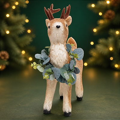 Rena Decorativa com Colar de Folhas 35cm