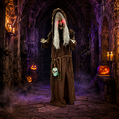 Bruxa Assustadora Halloween Animada 2,10 Metros Som Luz Movimento