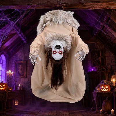 Boneca Assustadora Halloween Animada 1,30 Metros Som Luz Movimento
