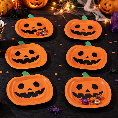 Prato de Papel Halloween Abóbora 23cm – 6 Unidades