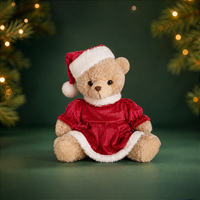 Ursa de Natal Sentada com Cachecol e Gorro 35cm